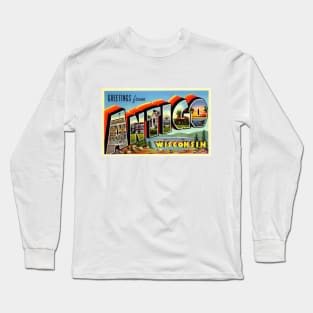 Greetings from Antigo Wisconsin, Vintage Large Letter Postcard Long Sleeve T-Shirt